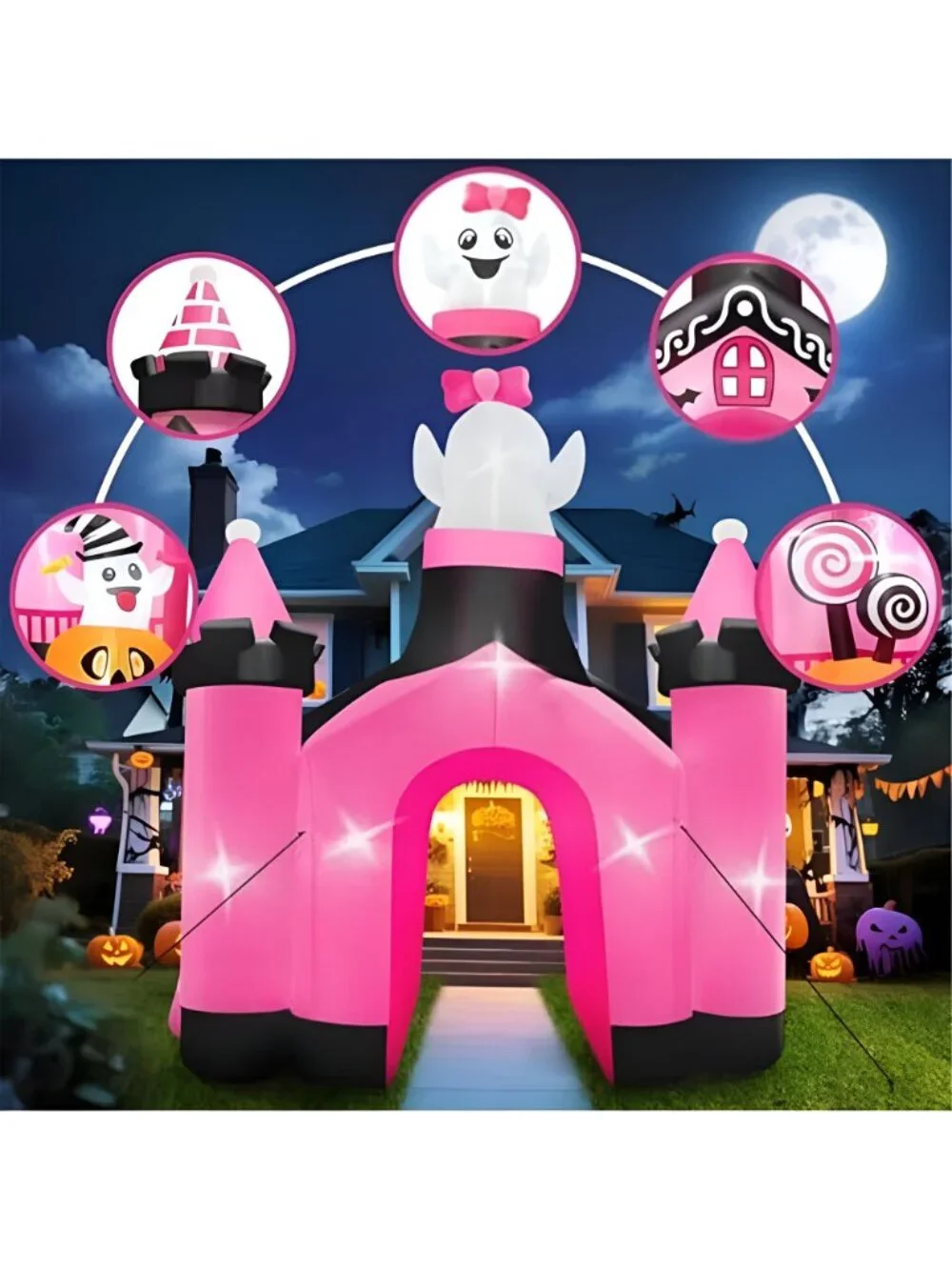 11 FT Halloween Inflatables Ghost Archway Outdoor Decorations, Pink